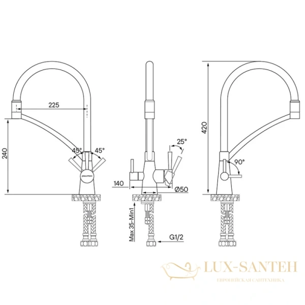 смеситель paulmark sigen si213111-431 для кухни с подключением к фильтру, хром/белый матовый
