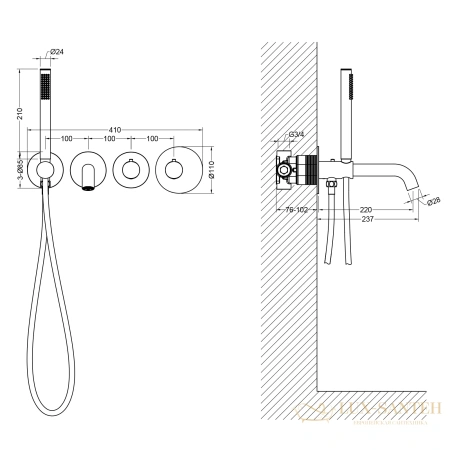 смеситель термостатический для ванны встраиваемый timo saona 2324/17ysm, золото матовое