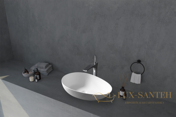 раковина накладная abber stein as2615, 60х36 см, белый матовый