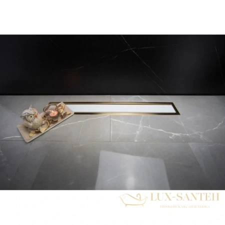 душевой канал bettoserb confluo premium white glass gold line 13100119 300 мм, белый глянец/золотой, золотой/матовый хром