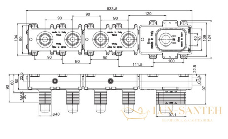 встраиваемая часть fima carlo frattini fimathermbox s f2462/2m, механическое управление, на 2 выхода