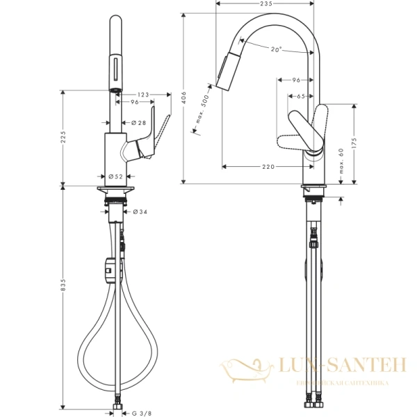 смеситель для кухни hansgrohe focus m41 31833800 сталь