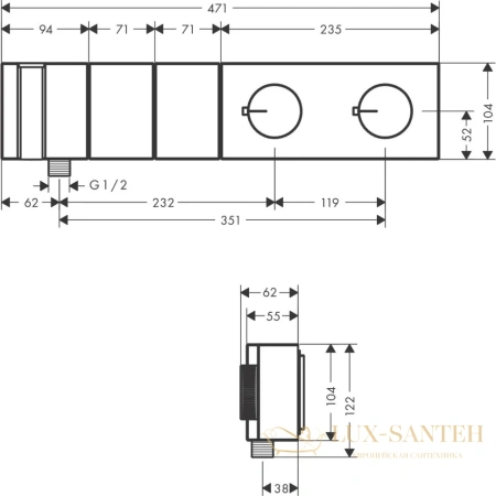 термостат встраиваемый axor edge, 46701300, для душа, 2 потребителя, с душем (внешняя часть), с огранкой, полир. красное золото
