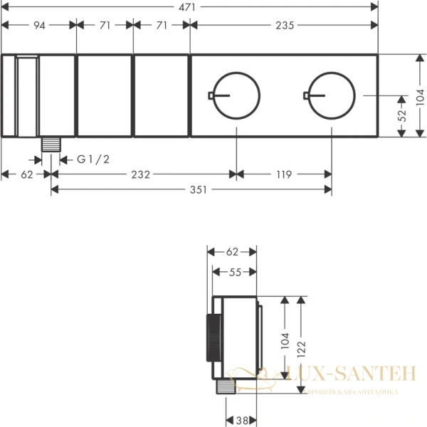 термостат встраиваемый axor edge, 46701990, для душа, 2 потребителя с душем (внешняя часть), с огранкой, полир. золото