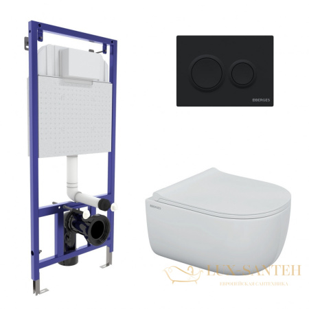 комплект berges 043311: подвесной унитаз ego xl с системой инсталляции novum 525 и панелью смыва, черный матовый