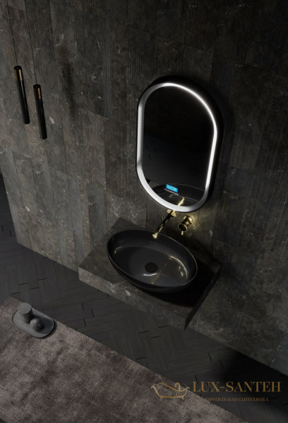 раковина накладная карбоновая abber karbon ak2041, 60х40 см, черный глянцевый