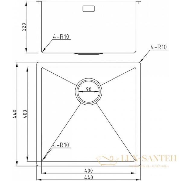кухонная мойка milacio denia mc.77439 44 см, вороненая сталь