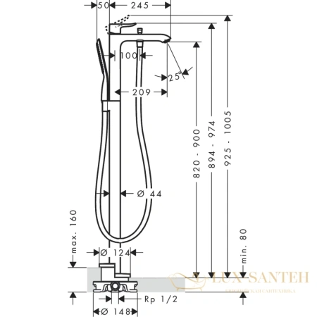 смеситель для ванны hansgrohe metris 31471000, хром