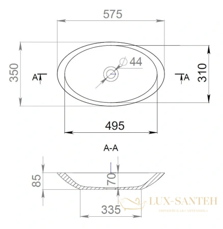 раковина salini callista 1101202sm s-stone 57.5x34.5 см, белый
