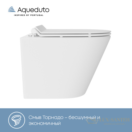 унитаз подвесной aqueduto cone, cont0110, 480*360 безободковый, tornado, сиденье с микролифтом, белый глянцевый
