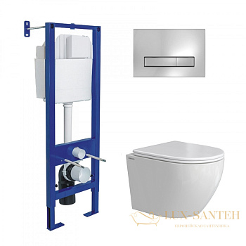 комплект berges 043392: подвесной унитаз okus rimless с системой инсталляции atom 410 и панелью смыва, хром глянцевый