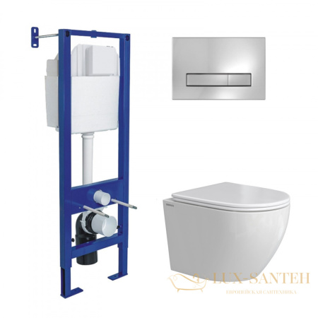 комплект berges 043392: подвесной унитаз okus rimless с системой инсталляции atom 410 и панелью смыва, хром глянцевый