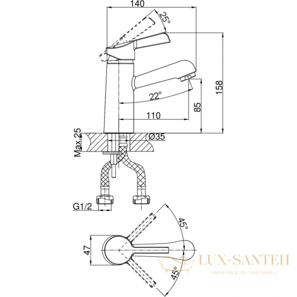 смеситель для раковины d&k rhein.schiller da1462101 для раковины, хром