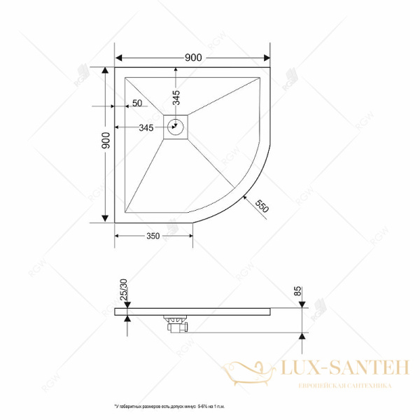 душевой поддон rgw stone tray 16153099-03 из искусственного камня st/r-be 90x90, бежевый, слоновая кость