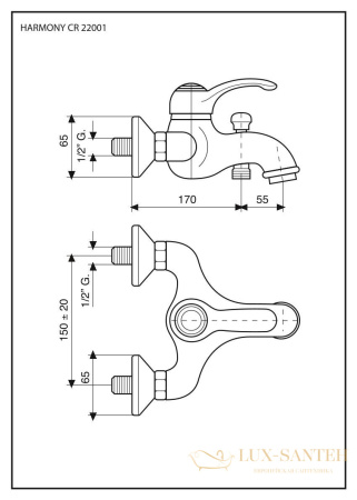однорычажный смеситель emmevi harmony 22001/or для ванны (излив 22,5 см) без набора для душа, золото