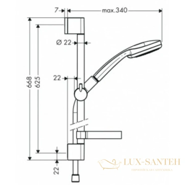 душевой гарнитур hansgrohe croma 100 1jet 27717000 unica'c 0,65 м, ½’