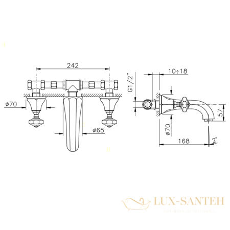 смеситель для раковины настенный, nicolazzi teide 1977cr15, ручки crystal handle, хром
