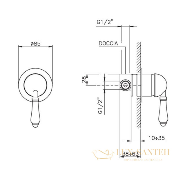 смеситель для душа встраиваемый nicolazzi el capitan, 3406mbz75, внешняя часть, 1 источник, bronze plated
