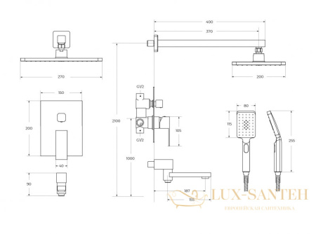 душевая система встраиваемая для ванны cezares slider-vdset-gm, со встроенной частью, оружейная сталь брашированная
