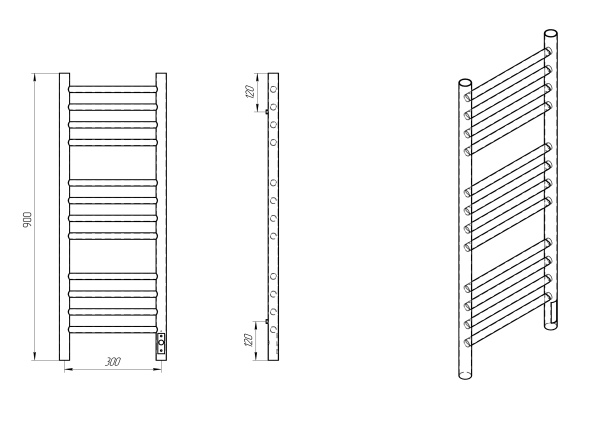 полотенцесушитель с/т laris лаванда чкч п12 300/900 правый тэн 73207623, черный