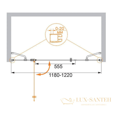 душевая дверь cezares elena elena-w-b-13-30+60/30-p-cr-l 120 см l профиль хром, стекло рифленое