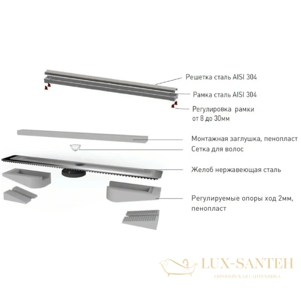 душевой канал berges b1 antik 092027 900 мм, золото