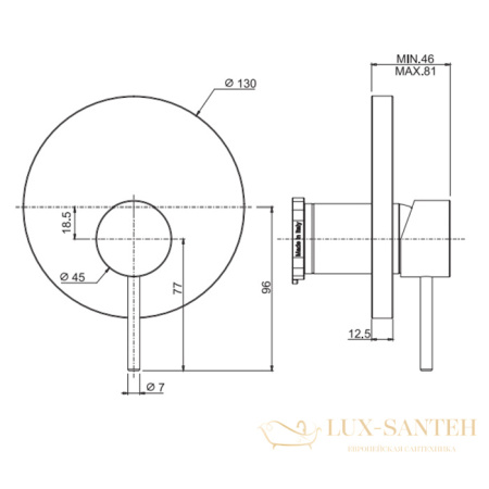 смеситель для душа, встраиваемый  fima carlo frattini spillo up f3039e1ns, на 1 выход, черный матовый