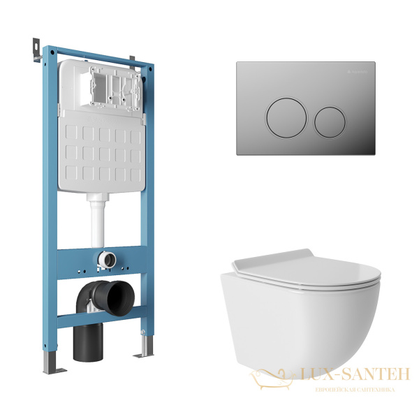 комплект aqueduto aqds091t, инсталляция tecnica novo, панель смыва circulo, хром, унитаз ovo, сиденье микролифт, белый 