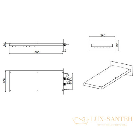 верхний душ bossini manhattan, i00570.073, 200х500 мм, 2-х режимный дождь и каскад, черный матовый