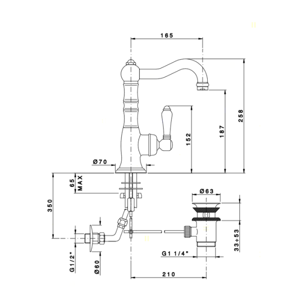 смеситель для раковины, nicolazzi cristallo, 3458cr33c, однорычажный, с донным клапаном, !открыть воду -рычаг влево! цвет хром