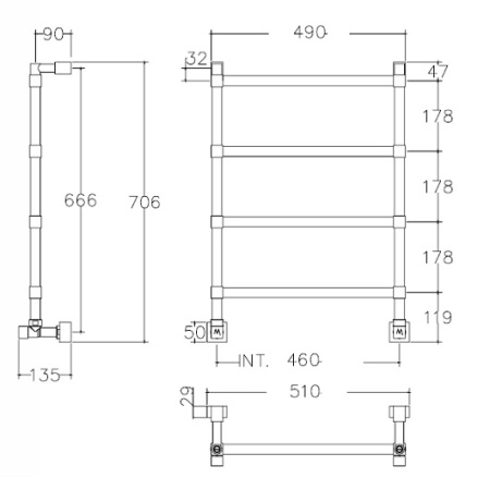 полотенцесушитель водяной, 69,5х51 margaroli sole 442 tq, 442tq4604cr, хром