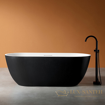 ванна свободностоящая из искусственного камня abber frankfurt am9941bw, 170х75х60h см, белый матовый/черный матовый