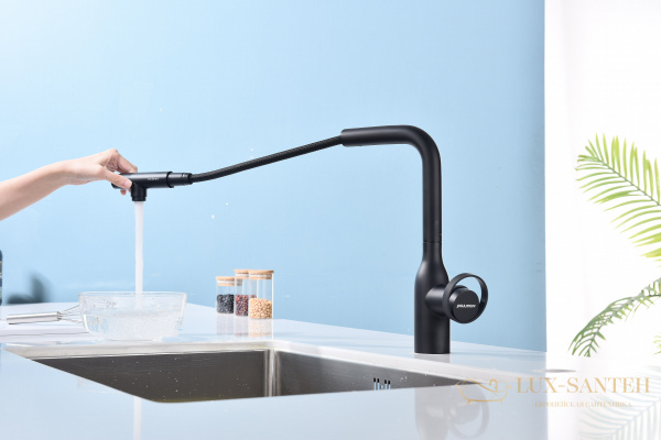 смеситель для кухни под фильтр с выдвижным изливом paulmark urban ur213104-401, антрацит