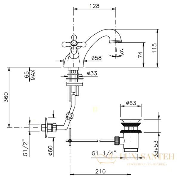 смеситель для раковины, nicolazzi nuova brenta, 2532bz, с донным клапаном, бронза
