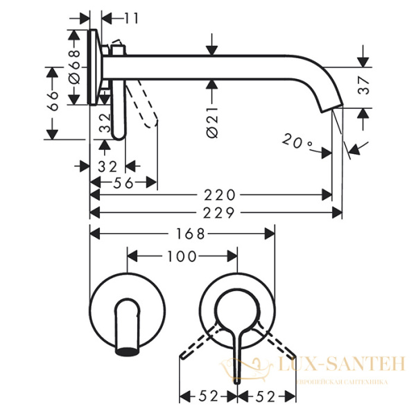 смеситель для раковины, axor one, 48120000, встраиваемый, с донным клапаном, (внешняя часть), хром