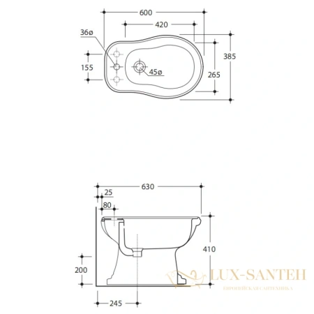 биде kerasan retro 102001*3 напольное без ободка, белый