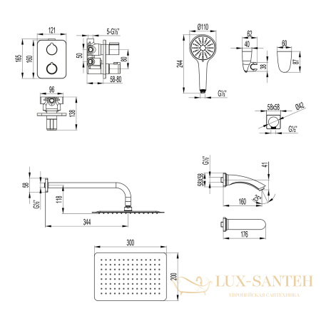 душевая система встраиваемая термостатическая для ванны lemark bronx lm3742bl, черный матовый