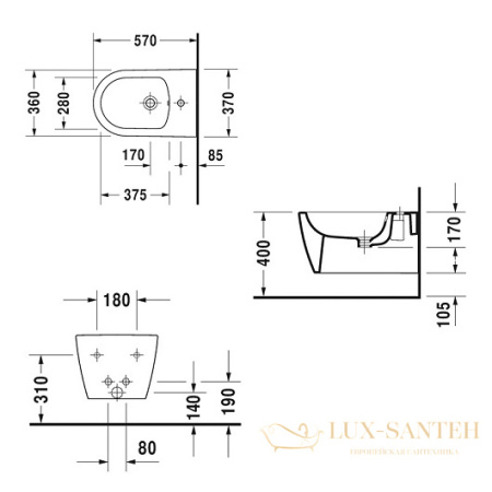 биде duravit me by starck 2288150000 подвесное, белый