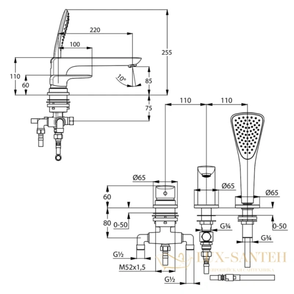 смеситель kludi ameo 414470575 на борт ванны, хром