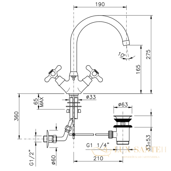 смеситель для раковины, nicolazzi nuova brenta, 2538cr, с донным клапаном, хром