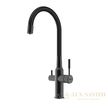 смеситель для кухни lemark expert lm5083bl-black, с гибким изливом и подключением к фильтру с питьевой водой, черный матовый