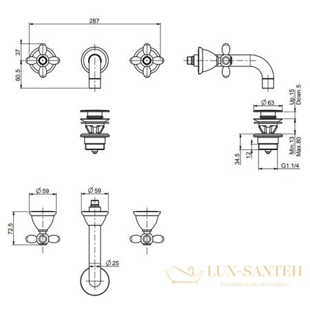 смеситель для раковины встраиваемый, fima carlo frattini olivia, f5001/5cr, излив 152 мм, внешняя часть, донный клапанхром
