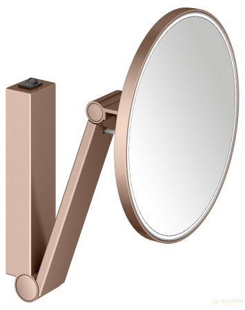 косметическое зеркало keuco ilook_move 17612299004, с кнопочным выключателем, x 5 кратное увеличение, дневной свет, золото красное шлифованное 