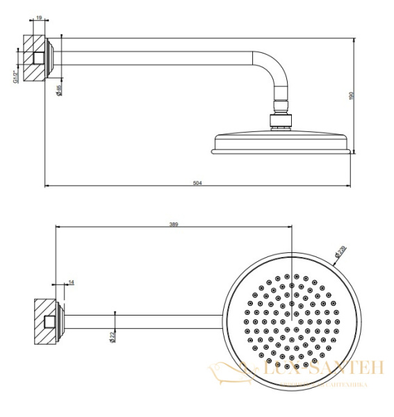 верхний душ gessi venti20 65148.710 ø 200 мм, brass pvd