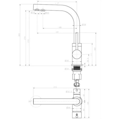 смеситель paulmark essen es213011-401br для кухни с подключением к фильтру, бронза/антрацит