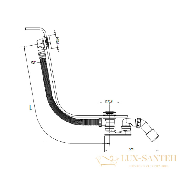слив-перелив для стандартных ванн almar e096003.ab, слив ø 52 мм, черный хром брашированный pvd