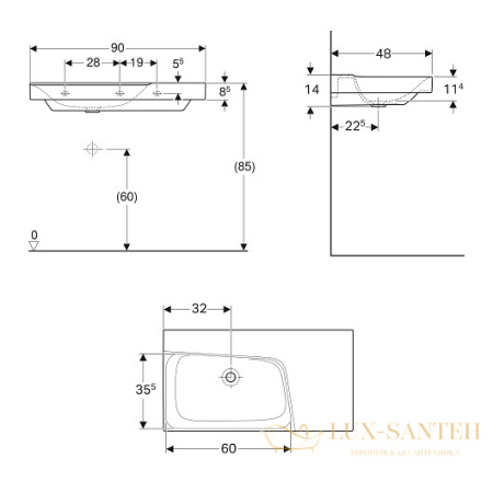 раковина geberit xeno² 500.534.01.1 полка справа, 900х480 мм, белый