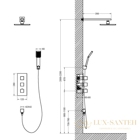 душевой комплект timo tetra-thermo sx-0179/03sm 230 мм, черный