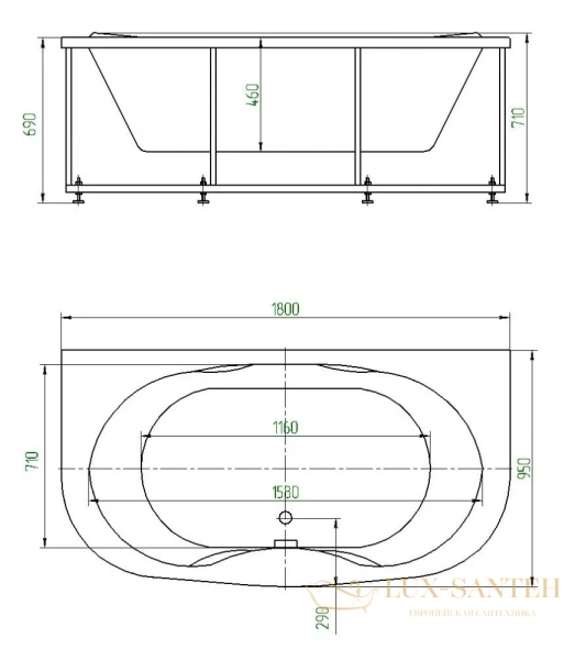 акриловая ванна aquatek мелисса 180x95 mel180-0000011 фронтальный+боковые экраны 2 шт.