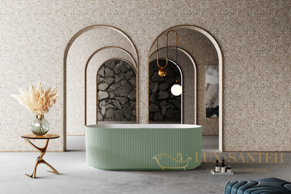 ванна свободностоящая из искусственного камня abber stein as9601mcg, 170х75х55h см, зеленый матовый/белый матовый 